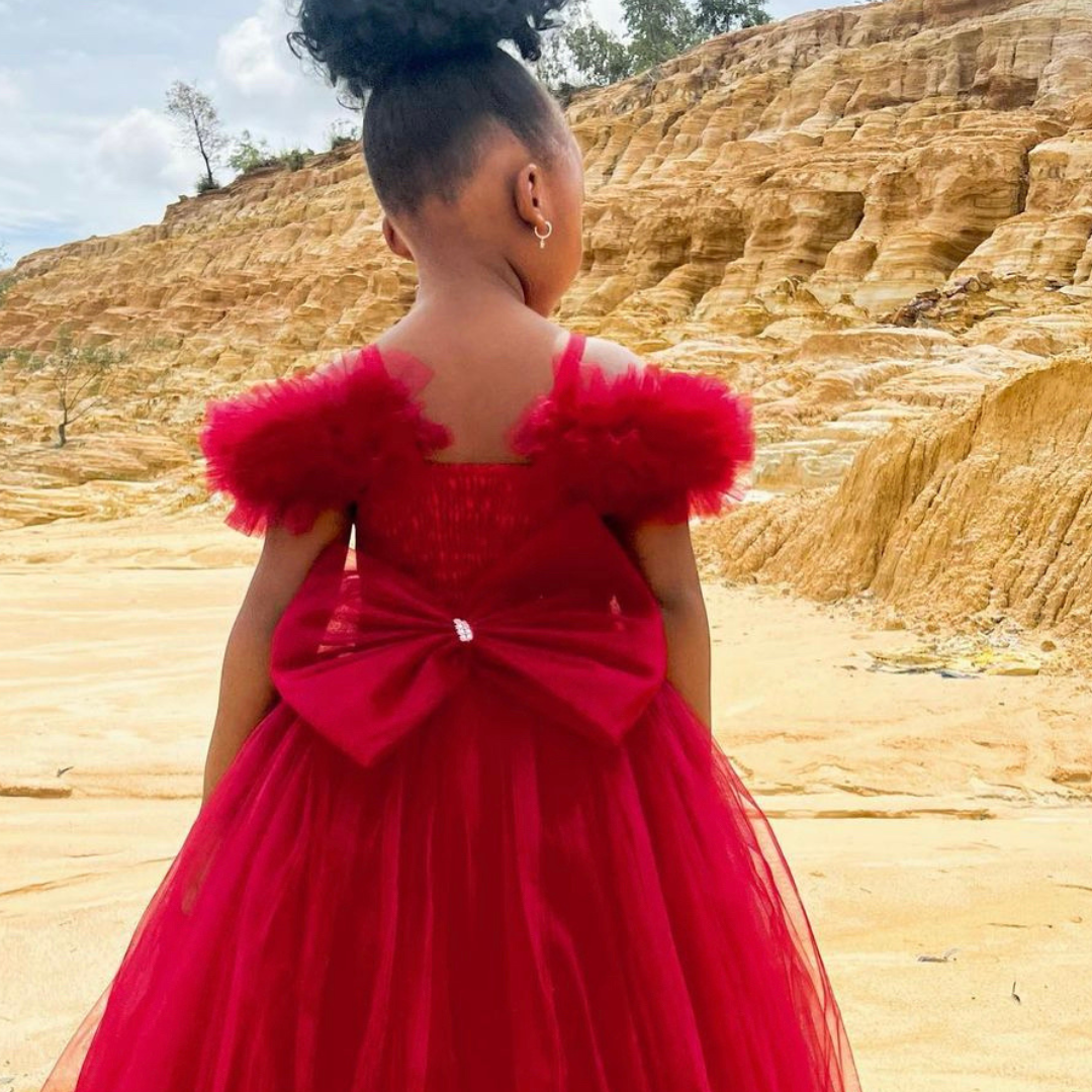 Deep red flower girl top dresses