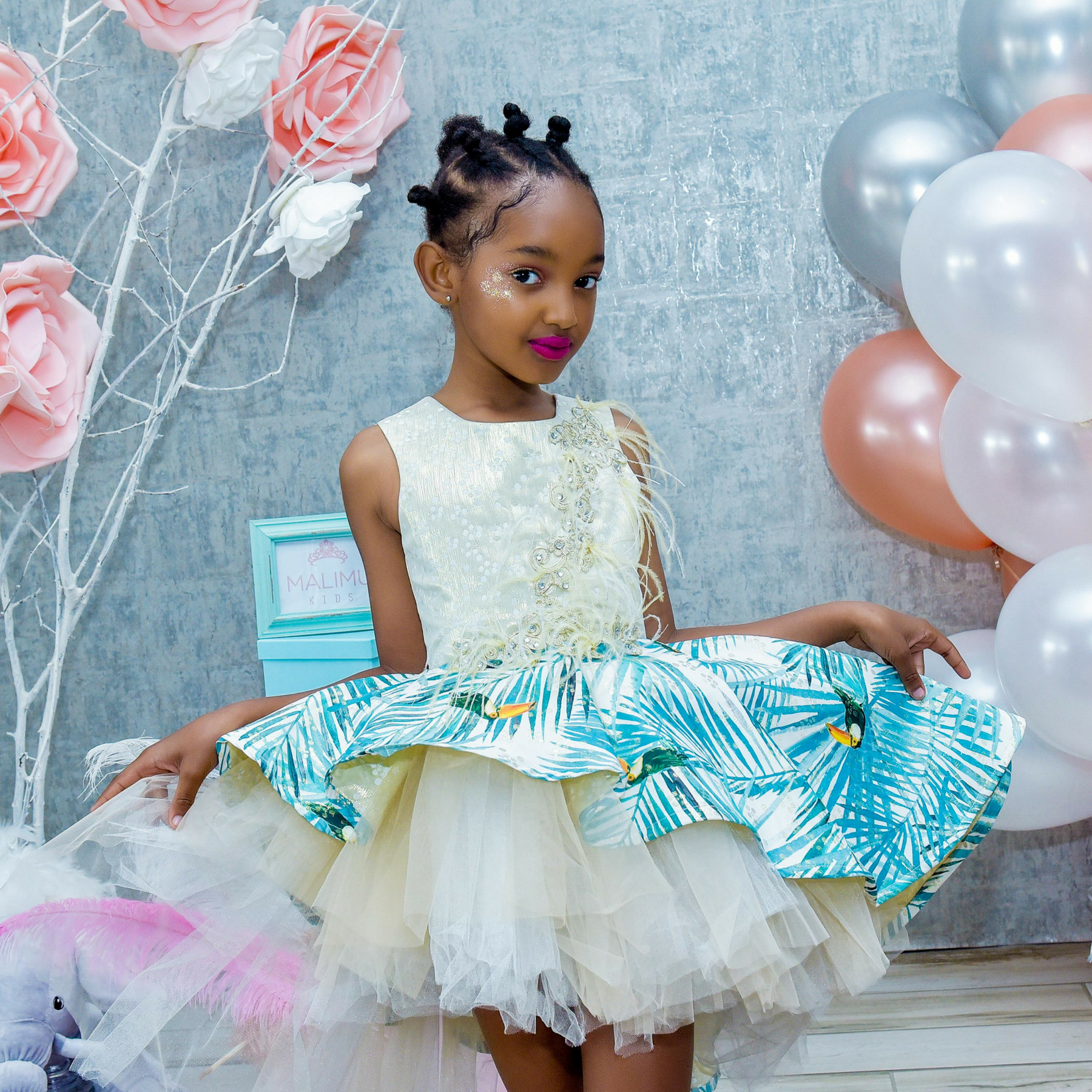 Gold and Green Zoe Dress Malimu Kids