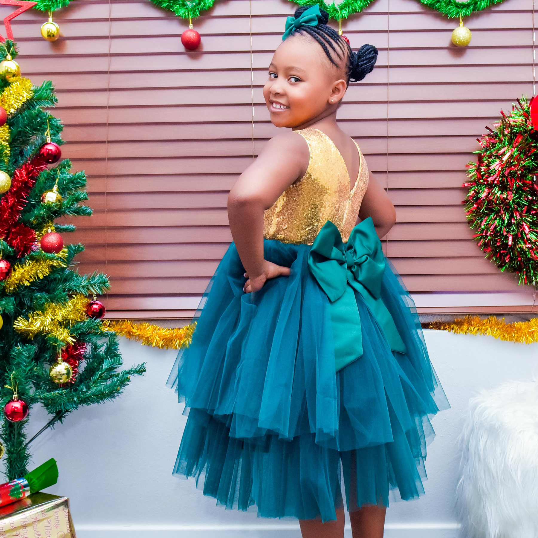 Green and Gold Sequence Dress - Malimu Kids Green and Gold Sequence Dress - Malimu Kids